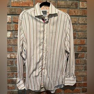 THOMAS dean multi-Color stripe dress shirt size large.